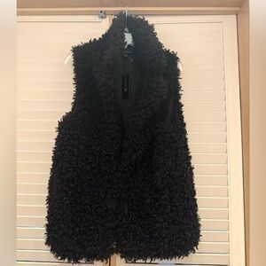 INC International Concepts Black Fuzzy Vest with High Collar